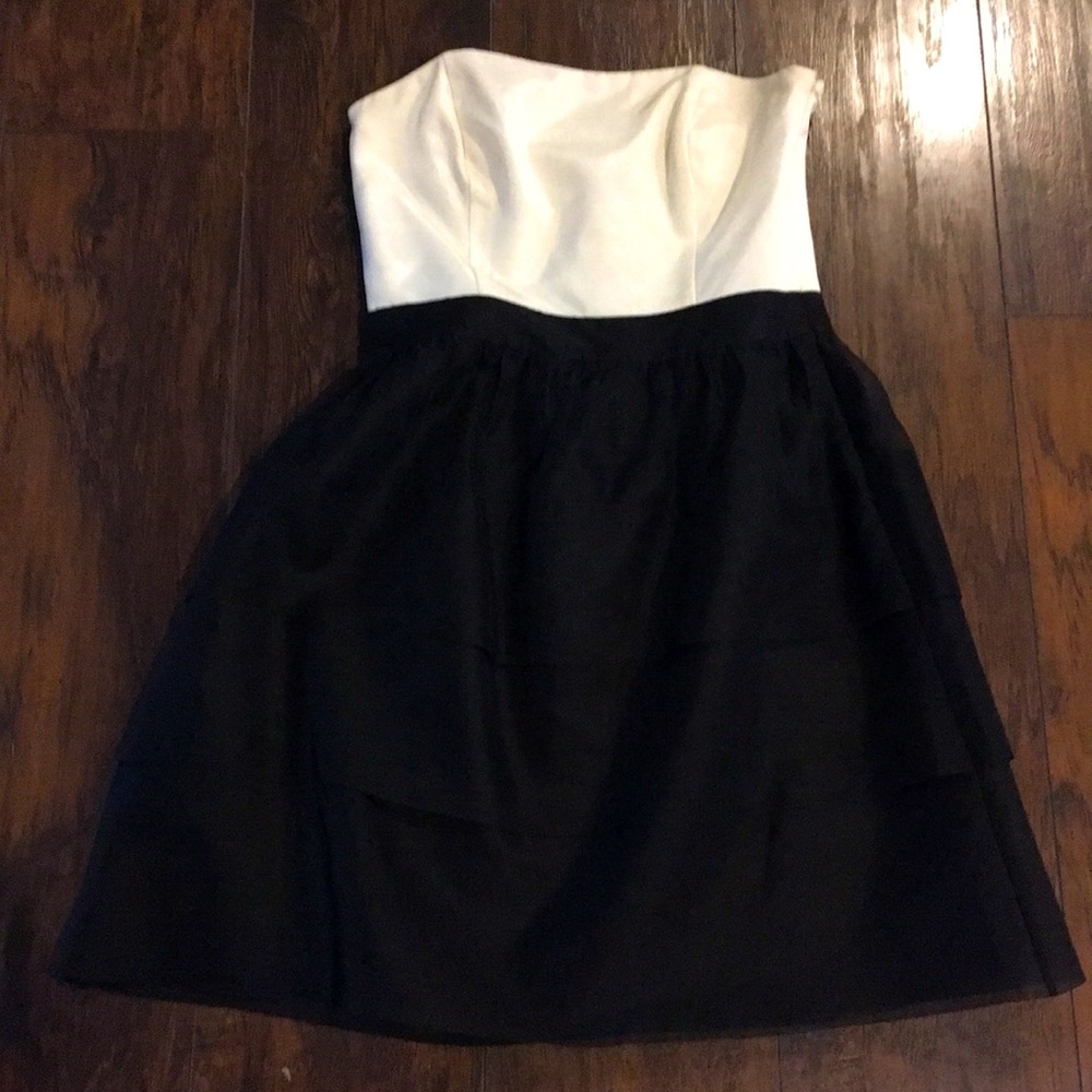 Black and Ivory Strapless Cocktail Dress